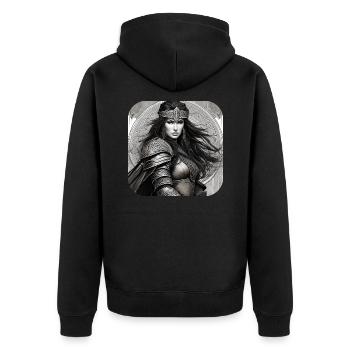 Stolze Wikingerin Germanin Schildmaid - Unisex Premium Bio Zip Hoodie - Schwarz - Hinten - Nico (187cm)