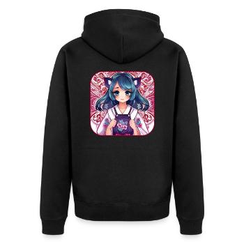 Cute Anime Girl - Unisex Premium Organic Zip Hoodie - black - Back - Nico (187cm)