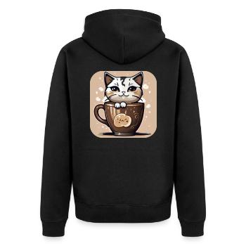 Cute Coffee Cat - Unisex Premium Organic Zip Hoodie - black - Back - Nico (187cm)