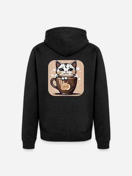 Niedliche Kaffee Katze - Unisex Premium Bio Zip Hoodie - Schwarz