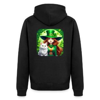Leprechaun de la Saint-Patrick avec chat - Veste à capuche bio Premium Unisexe - noir - Dos - Nico (187cm)