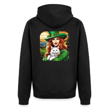 Leprechaun de la Saint-Patrick avec chat - Veste à capuche bio Premium Unisexe - noir - Dos - Nico (187cm)