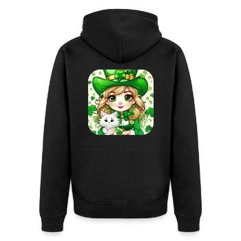Leprechaun de la Saint-Patrick avec chat - Veste à capuche bio Premium Unisexe - noir - Dos - Nico (187cm)