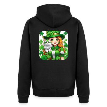 Leprechaun de la Saint-Patrick avec chat - Veste à capuche bio Premium Unisexe - noir - Dos - Nico (187cm)
