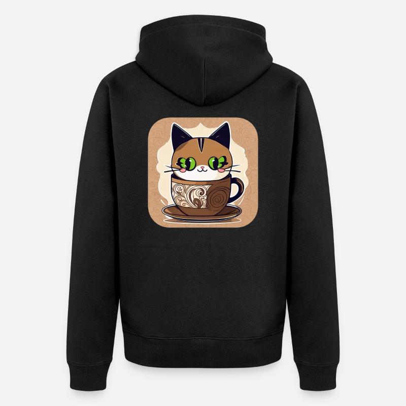Chat de café mignon - Veste à capuche bio Premium Unisexe - noir