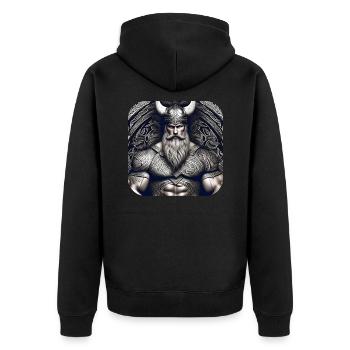 Stolzer Wikinger Krieger Germane - Unisex Premium Bio Zip Hoodie - Schwarz - Hinten - Nico (187cm)