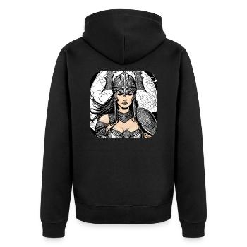 Proud Viking Germanin Shieldmaiden - Unisex Premium Organic Zip Hoodie - black - Back - Nico (187cm)