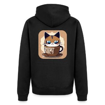 Niedliche Kaffee Katze - Unisex Premium Bio Zip Hoodie - Schwarz - Hinten - Nico (187cm)