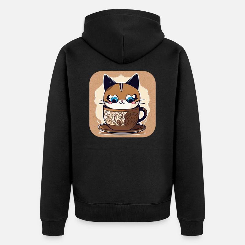 Chat de café mignon - Veste à capuche bio Premium Unisexe - noir