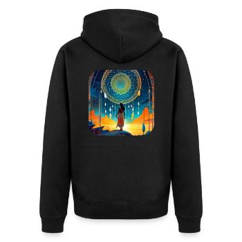 Mystische Fantasy Schamanin Zauberin - Unisex Premium Bio Zip Hoodie - Schwarz - Hinten - Nico (187cm)