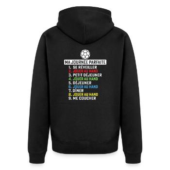 Ma journée parfaite Jouer au handball - Veste à capuche bio Premium Unisexe - noir - Dos - Nico (187cm)