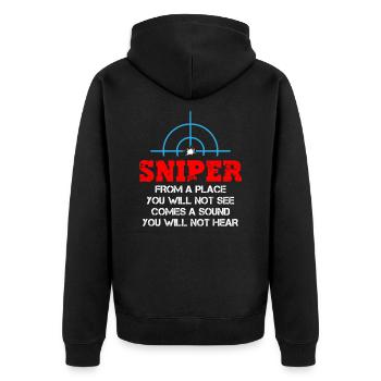 The Real Sniper - Unisex Premium Organic Zip Hoodie - black - Back - Nico (187cm)