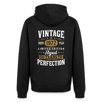 50 Geburtstag Vintage Jahrgang 1972 geboren - Unisex Premium Bio Zip Hoodie - Schwarz - Hinten - Nico (187cm)
