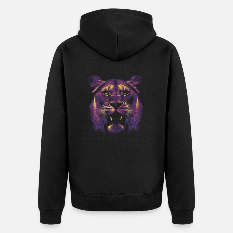Farbiger Löwinnenkopf - Unisex Premium Bio Zip Hoodie - Schwarz