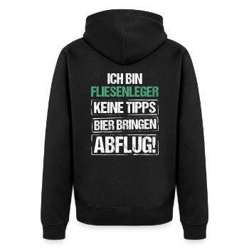 Ich bin Fliesenleger - Bier bringen und Abflug - Unisex Premium Bio Zip Hoodie - Schwarz - Hinten - Nico (187cm)