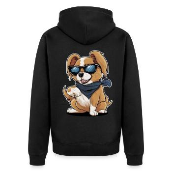 Cartoon Pekiniese, cooles Motiv mit Sonnenbrille - Unisex Premium Bio Zip Hoodie - Schwarz - Hinten - Nico (187cm)