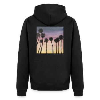 Palmen im Sonnenaufgang Sonnenuntergang - Unisex Premium Bio Zip Hoodie - Schwarz - Hinten - Nico (187cm)