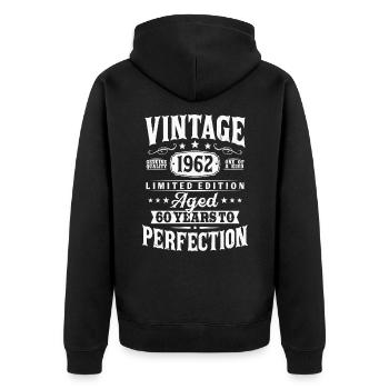 60 Geburtstag Vintage Jahrgang 1962 geboren - Unisex Premium Bio Zip Hoodie - Schwarz - Hinten - Nico (187cm)