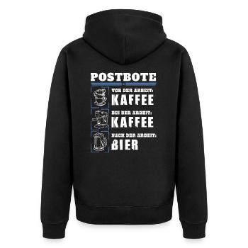 Mein Tagesablauf als Postbote - Unisex Premium Bio Zip Hoodie - Schwarz - Hinten - Nico (187cm)