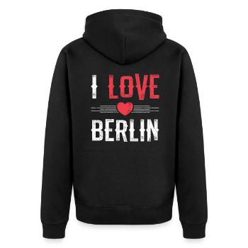 I Love Berlin - Unisex Premium Bio Zip Hoodie - Schwarz - Hinten - Nico (187cm)