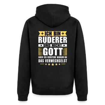 Ich bin Ruderer und nicht Gott - Unisex Premium Bio Zip Hoodie - Schwarz - Hinten - Nico (187cm)