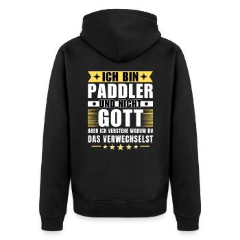 Ich bin Paddler und nicht Gott - Unisex Premium Bio Zip Hoodie - Schwarz - Hinten - Nico (187cm)