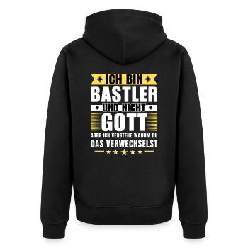 Ich bin Bastler und nicht Gott - Unisex Premium Bio Zip Hoodie - Schwarz - Hinten - Nico (187cm)