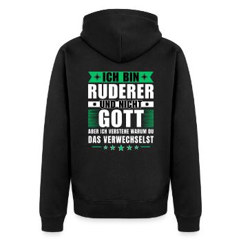 Ich bin Ruderer und nicht Gott - Unisex Premium Bio Zip Hoodie - Schwarz - Hinten - Nico (187cm)