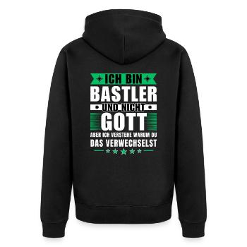 Ich bin Bastler und nicht Gott - Unisex Premium Bio Zip Hoodie - Schwarz - Hinten - Nico (187cm)