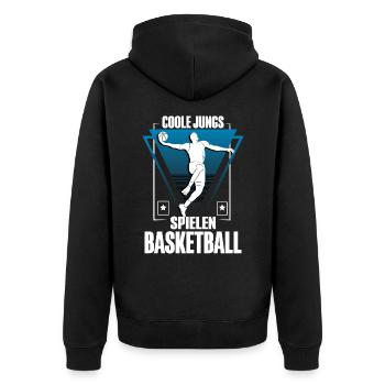 Coole Jungs Spielen Basketball - Unisex Premium Bio Zip Hoodie - Schwarz - Hinten - Nico (187cm)