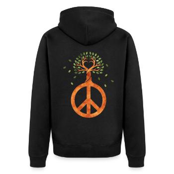 Peace For Trees - Flower Power Heart 1 - Unisex Premium Organic Zip Hoodie - black - Back - Nico (187cm)