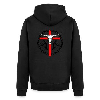 Western Look, Totenkopf - Unisex Premium Bio Zip Hoodie - Schwarz - Hinten - Nico (187cm)