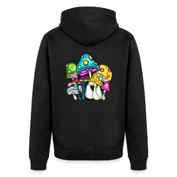 Verrückte Pilze - Unisex Premium Bio Zip Hoodie - Schwarz - Hinten - Nico (187cm)