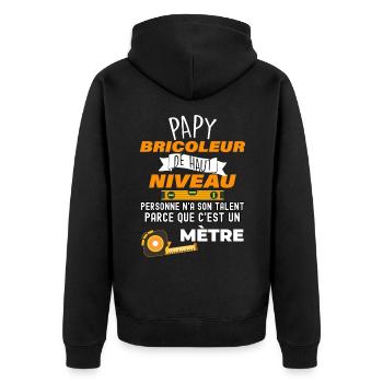 Papy bricoleur high level humour jeu de mots - Veste à capuche bio Premium Unisexe - noir - Dos - Nico (187cm)