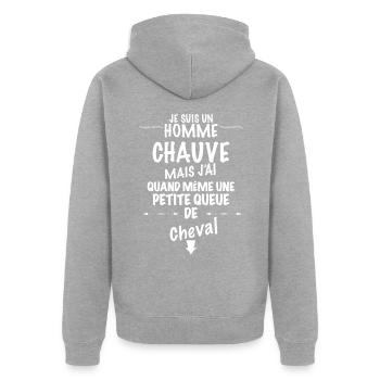 Chauve content de sa petite queue de cheval - Veste à capuche bio Premium Unisexe - gris chiné - Dos - Nico (187cm)