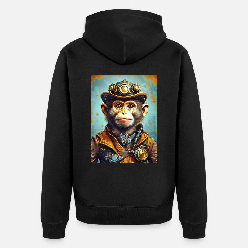 Steampunk Monkey 1.8 - Unisex Premium Bio Zip Hoodie - Schwarz
