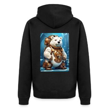 Steampunk Eisbear 1.3 - Unisex Premium Bio Zip Hoodie - Schwarz - Hinten - Nico (187cm)
