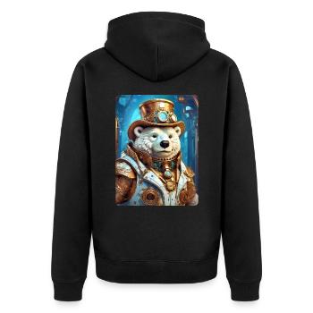 Steampunk Eisbear 1.17 - Unisex Premium Bio Zip Hoodie - Schwarz - Hinten - Nico (187cm)