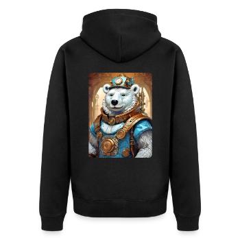Steampunk Eisbear 1.20 - Unisex Premium Bio Zip Hoodie - Schwarz - Hinten - Nico (187cm)