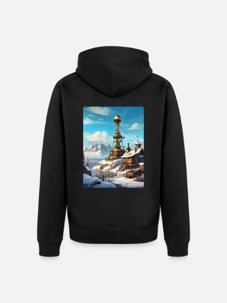 Steampunk Winterlandschaft mit Funkturm 1.7 - Unisex Premium Bio Zip Hoodie - Schwarz