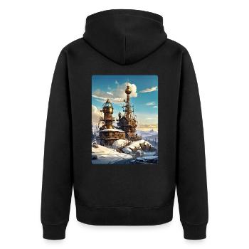 Paysage d’hiver steampunk avec tour radio 1.6 - Veste à capuche bio Premium Unisexe - noir - Dos - Nico (187cm)
