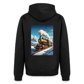 Steampunk Winterlandschaft Dampflok 1.6 - Unisex Premium Bio Zip Hoodie - Schwarz - Hinten - Nico (187cm)