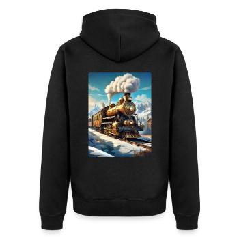 Steampunk Winterlandschaft Dampflok 1.5 - Unisex Premium Bio Zip Hoodie - Schwarz - Hinten - Nico (187cm)