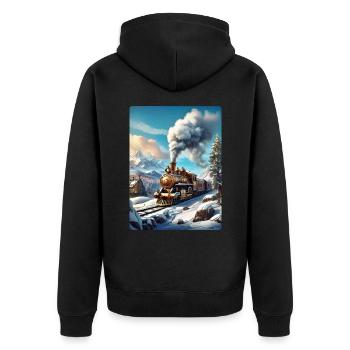 Steampunk Winterlandschaft Dampflok 1.3 - Unisex Premium Bio Zip Hoodie - Schwarz - Hinten - Nico (187cm)