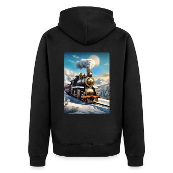 Steampunk Winterlandschaft Dampflok 1.7 - Unisex Premium Bio Zip Hoodie - Schwarz - Hinten - Nico (187cm)