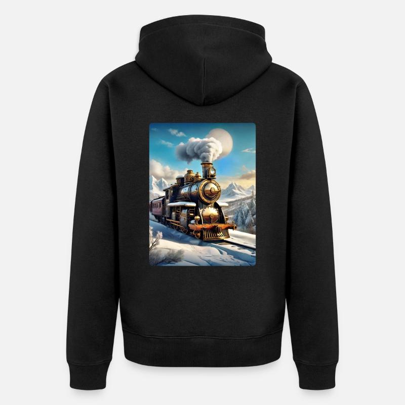 Locomotive à vapeur paysage d’hiver steampunk 1.7 - Veste à capuche bio Premium Unisexe - noir