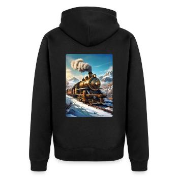 Steampunk Winterlandschaft Dampflok 1.4 - Unisex Premium Bio Zip Hoodie - Schwarz - Hinten - Nico (187cm)