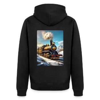 Steampunk Winterlandschaft Dampflok 1.8 - Unisex Premium Bio Zip Hoodie - Schwarz - Hinten - Nico (187cm)