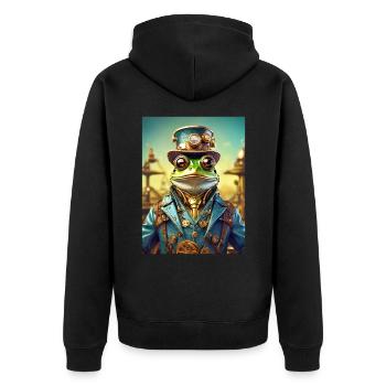 Steampunk Frog 1.5 - Unisex Premium Organic Zip Hoodie - black - Back - Nico (187cm)