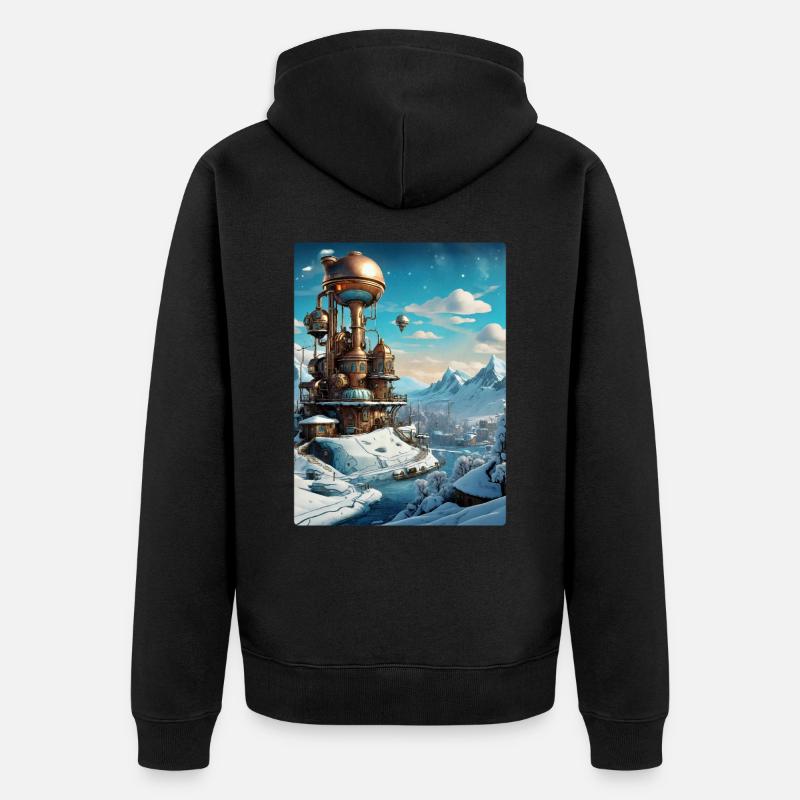 Steampunk Winterlandschaft 1.2 - Unisex Premium Bio Zip Hoodie - Schwarz